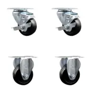 3.5 Inch SS Hard Rubber Wheel Swivel Top Plate Caster Set with 2 Brake 2 Rigid