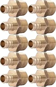 1/2 Inch Crimp MNPT Male Adapter, Pack of 10, Brass Plumbing Fitting, PEX Pipe, Copper, UC120LFA10