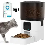 Automatic Cat Feeder with WiFi App Control, 6L Timed Pet Feeder Dry Food Dispenser for Cats & Dogs, Dual Power Supply & Stainless Steel Bowl