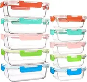 UMEIED 10-PACK Glass Food Storage Containers Set, Meal Prep Containers, Airtight Lunch Microwave, Oven, Freezer and Dishwasher Safe, for Prep, Portion Control (Multicolor) (US-TL)