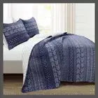 Lush Decor Hygge Geo Geometric Navy Blue 100% Cotton KING Quilt Set 3pc