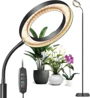 LED Full Spectrum Floor Grow Light, Black Ring Plant Light with Stand, 3/9/12H