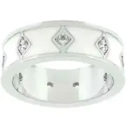 Silver Art Deco Ring Size 5 White Enamel Band Rhodium Vintage Style Plated