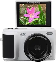 4K 64MP Digital Camera for Selfie, Auto Focus Vlogging Camera, with 16X Digital Zoom, Flash, 2.8 Inch 180° Flip Screen, Compact Retro Camera (White)