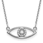 14k White Gold Small Necklace Real Diamond Evil Eye