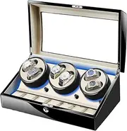 Automatic Watch Winder Positions Storage Case Luxury Adjustable Motor Led Light(6+7 Brown) LWX