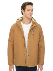 Mens Canvas Quilted Lined Zip Jacket With Sherpa Lined Hood Tan