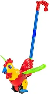 Rooster Push and Pull Walker Cartoon Trolley Fun Learning Activity for Early Design Safe Construction