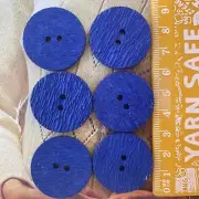 6x large vintage 30mm coat buttons. 2 holes. blue with a textured surface.