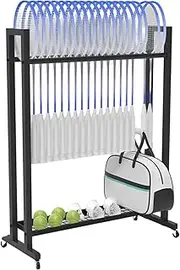 2-Tiers Tennis Racket Storage Rack,Mobile Badminton Racket Display Rack,Sports Equipment Organiser,Can Store 15 Rackets,for Fitness Gym Schools,Bearing Weight 20kg