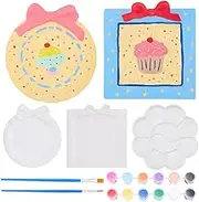 4 Pieces 2 Designs Ceramic Arch Plates Painting Set Unpainted White Ceramic Bowknot Round Square Plates for Adults Beginners Home Decoration (9.5 cm 9.8 cm)