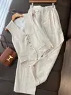 Ladies Summer Sleeveless Cotton Linen Suit Vest Wide Leg Pants Two-piece Set