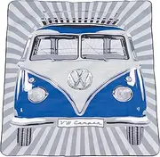 BRISA VW Collection - Volkswagen Bus T1 Camper Van Kombi Picnic Blanket, Resistant & Waterproof with Carrying Bag (2x1.5m/Samba Stripes/Blue)