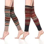 [SATINIOR] 2 Pairs Bohemian Knit Leg Warmers Winter Long Leg Warmers Boot Cuffs Socks for Women