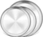 P&P CHEF Pizza Pans, Stainless Steel Round Pizza Tray Dish Plate For Oven Baking Roasting, Healthy & Heavy Duty, Rust Free & Dishwasher Safe - 3 Pcs, (Silver,12"+12"+13.5")