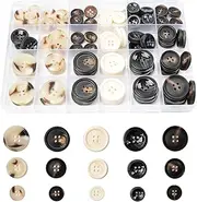 OELFFOW 110Pcs Mixed Sewing Buttons, 4-Hole Craft Round Blazer Buttons, 5 Color 3 Size (15mm, 20mm, 25mm) Suit Coats Resin Button, Suitable for Variety Clothing Sewing, DIY Craft (Black & White)