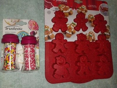 Silicone Bakeware Gingerbread Mold Pan And Sprinkle Shakers. New. Trudeau