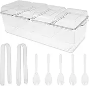 Ice Chilled Condiment Caddy with 4 Containers,Transparent Condiment Server with Separate Lids for Bar Accessories,Fruit Salad,Party Garnish
