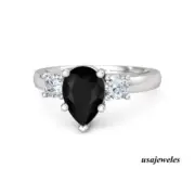2CT Pear Shape Genuine Onyx Wedding 3-Stone Jewelry Ring 14K White Gold Finish