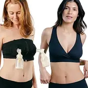 [Simple Wishes] Pumping and Sleep Bra Starter Pack | Hands-Free, Comfortable, Adjustable, Customizable - Pump Bra Slips Over Sleep Bra, Black, Medium