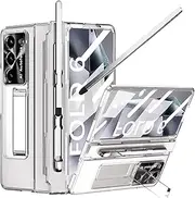 [YQODSZ] for Samsung Galaxy Z Fold 6 Case with S Pen Holder & Slim Stylus, Fold6 Clear Case with Kickstand Integrated Hinge Cover Screen Protector Transparent Protective Cover for Z Fold 6 Clear