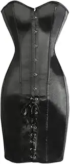 [HEYDHSDC] Women Black Satin Waist Slimming Long Bustier Corset Dress Steel Bones Curve Shaper Body Shapewear