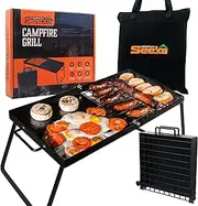 Adventure Seeka Heavy Duty 24" Folding Campfire Grill, Camp Fire Grill With Folding Grill Design For Compact Storage. Campfire Grill Grate And Griddle For Versatile Campfire Cooking