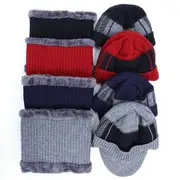 Winter Men Fleece Lined Beanie Knitted Cap And Scarf Fashion Warm Ski Hat Outdoor