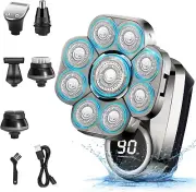 9D Cordless Shaver Hair Trimmer Men’s 6-In-1 Electric Head Shaver Razor Men Wet