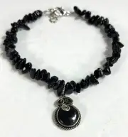 Handmade Anklet With Black Obsidian Semiprecious Stone- Unique- Boho Jewelry