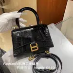 全新二手BALENCIAGA巴黎世家 HOURGLASS XS黑色鱷魚紋金扣 沙漏包 女生手提包