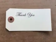 50, 4 1/4 X 2 1/8 Thank You Tags, Manila Gift Paper Label Scrap Book tags