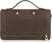 [FAOONNMY] Men's RFID Genuine Leather Phone Clutch Bag Long Wallet with Retractable Wrist Strap, Vintage Zipper Business Travel Handbag Cards Organizer Bag, Small Large Capacity Wristlet Bag Purse Coffee