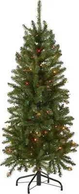 National Tree Company Artificial Pre-Lit Slim Christmas Tree, , Kingswood 4.5 Ft