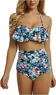 [Legou] Women's Retro Boho Flounce High-Waist Bikini
