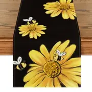 Bee Sunflower Summer Table Runner, Seasonal 13" x 120", Table Runner Black