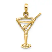 14k Yellow Gold Polished Cut-Out Martini W/ Olive Charm
