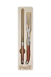 2pc Laguiole Silhouette Wooden Brown Stainless Steel Knife/Fork Carving Set