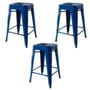AmeriHome BS24BLUE3 Loft Blue 24 in. Metal Bar Stool - 3 Piece
