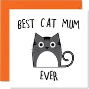 Birthday Cards for Mum from the Cat - Best Cat Mum Ever - Cat Birthday Card from Cat for Mum, Funny Cat Mum Gifts, 145mm x 145mm Joke Happy Mother's Day Greeting Cards for Mummy Mom Mama