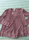 American Rag Cie Long Sleeve Top/blouse w/chrochet trim - Sz S - Mauve - New!