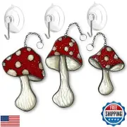 SENSORY4U Fly Agaric Hand-Painted Mushroom Stained Glass Suncatcher 3-Pack -