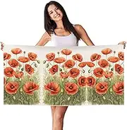 HTTUP Poppy Flowers Print Quick Dry Beach Towel Lightweight Oversized for Adults for Travel and Pool Towels