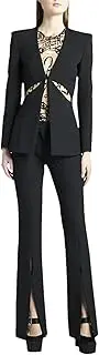 [HEYDHSDC] Women's Suit Set Women's Hollow Out Collarless Blazer Slit Pants Suit