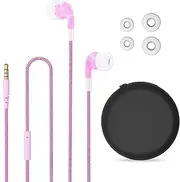 Geekria Kids Wired Earbuds with Mic & Volume Control for School and Online Class, Children's 3.5mm Jack in-Ear Earphone with 85dB Volume Limit for Small Ears, Storage Case Included (Pink)