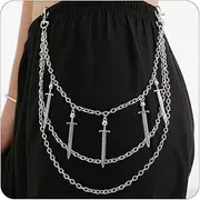 [ANGLEQUEEN] Punk Pants Chain Hip Hop Butterfly Cross Sword Star Rivet Charm Layered Jeans Chains Wallet Chain Vintage Rock Chains for Women Men Halloween Jewelry Clothing Accessories