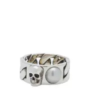 Alexander McQueen Skull-Appliqué Cuban-Link Chain Ring 21 White