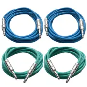 4 Pack of 1/4" TRS Patch Cables 10 Feet Extension Cords Jumper - Various Colors