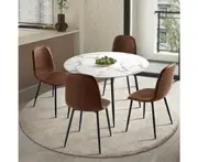 Murano 5pc Dining Table Set with Premium PU Leather Chairs | Premium Modern Dining Table Marble Style Top and Slim Designer Chairs - Brown PU Leather