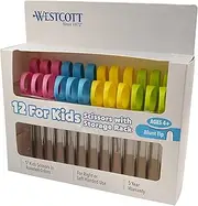 Westcott Kids Blunt Scissors with Storage Rack, 5", Set of 12, Assorted Colors